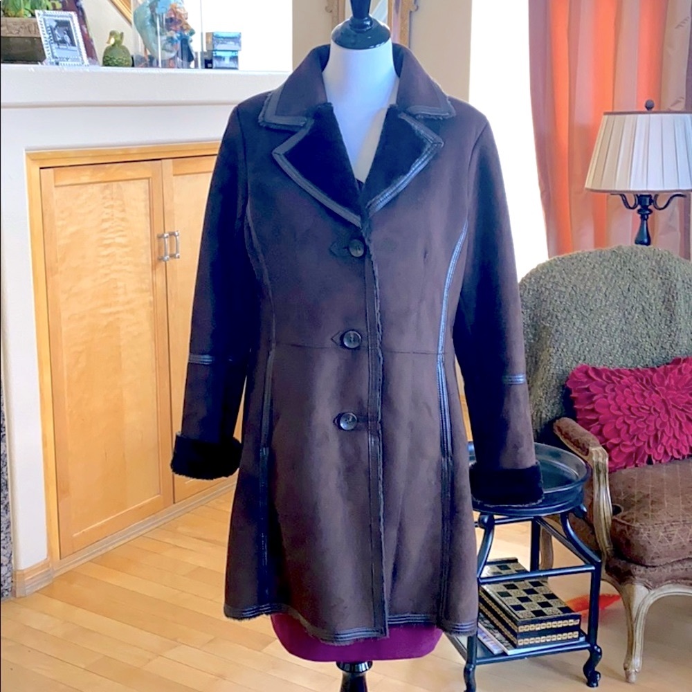 Oscar de La Renta Faux Fur/Suede Shearling Coat M